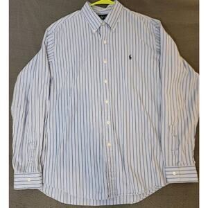 Ralph Lauren Oxford Custom Fit Shirt Mens XL Blue Whitr‎ Striped L/S Button Down